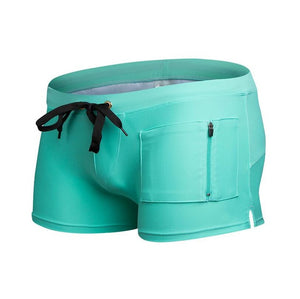 Men’s short swim trunks with zipper pocket